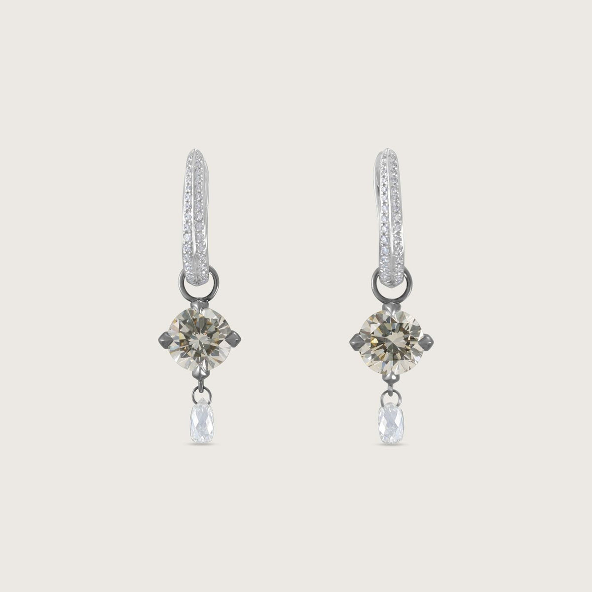 Fleur de Luce White Diamond Earring Drops in Blackened 18k White Gold