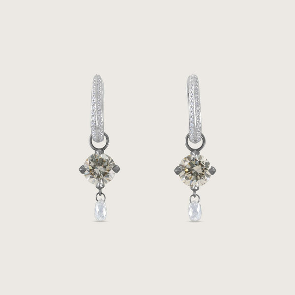 Fleur de Luce White Diamond Earring Drops in Blackened 18k White Gold