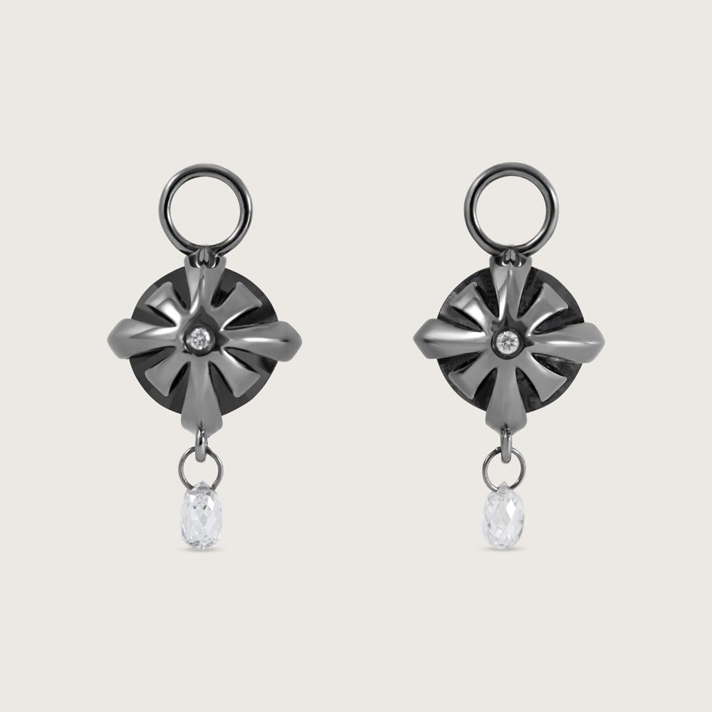 Fleur de Luce Black Diamond Earring Drops in Gunmetal-Finished 18k White Gold