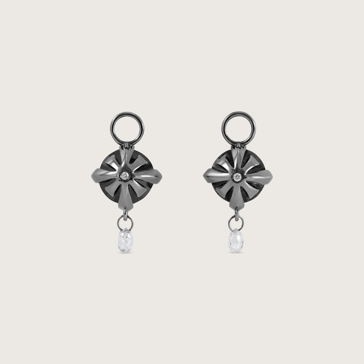 Fleur de Luce Black Diamond Earring Drops in Gunmetal-Finished 18k White Gold