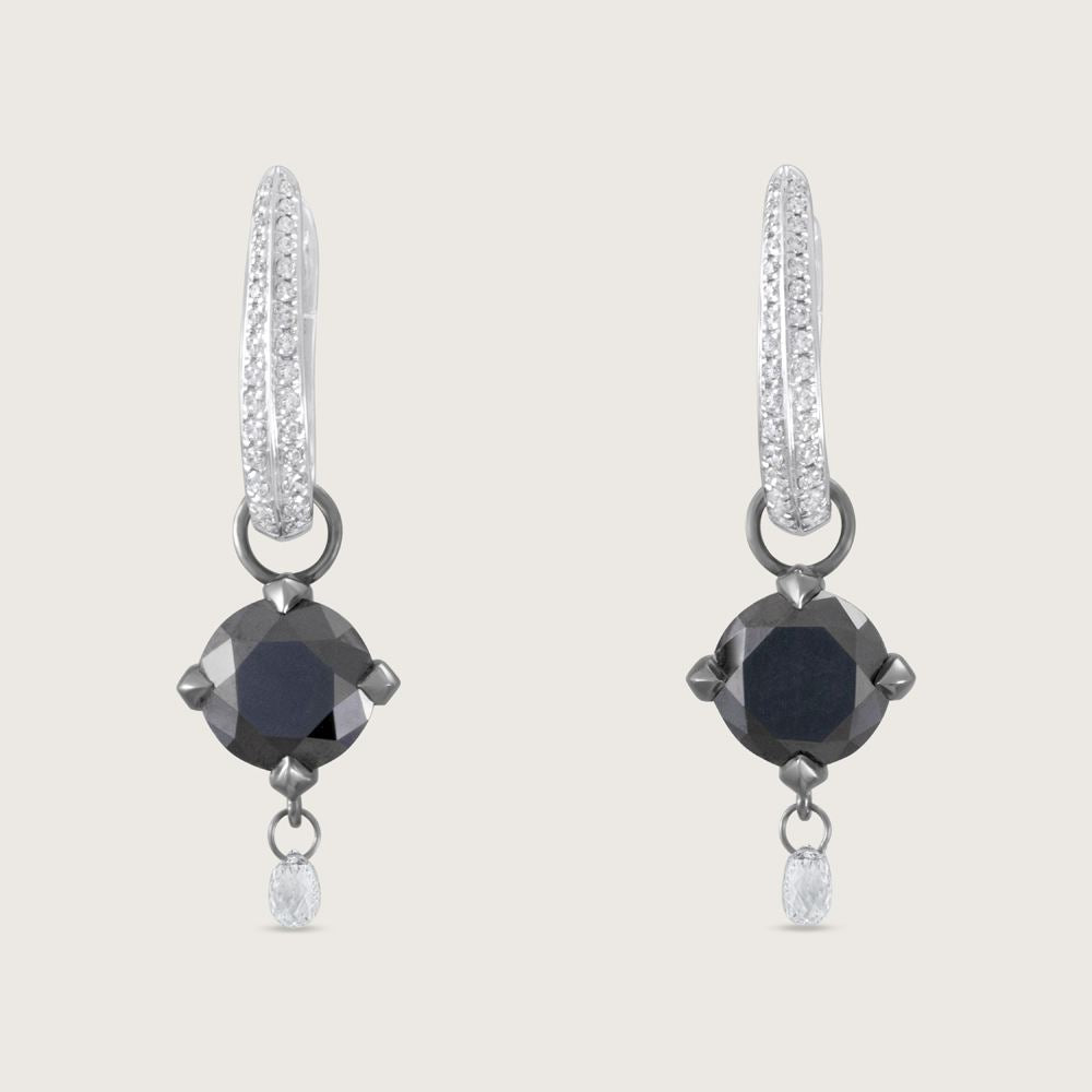 Fleur de Luce Black Diamond Earring Drops in Gunmetal-Finished 18k White Gold