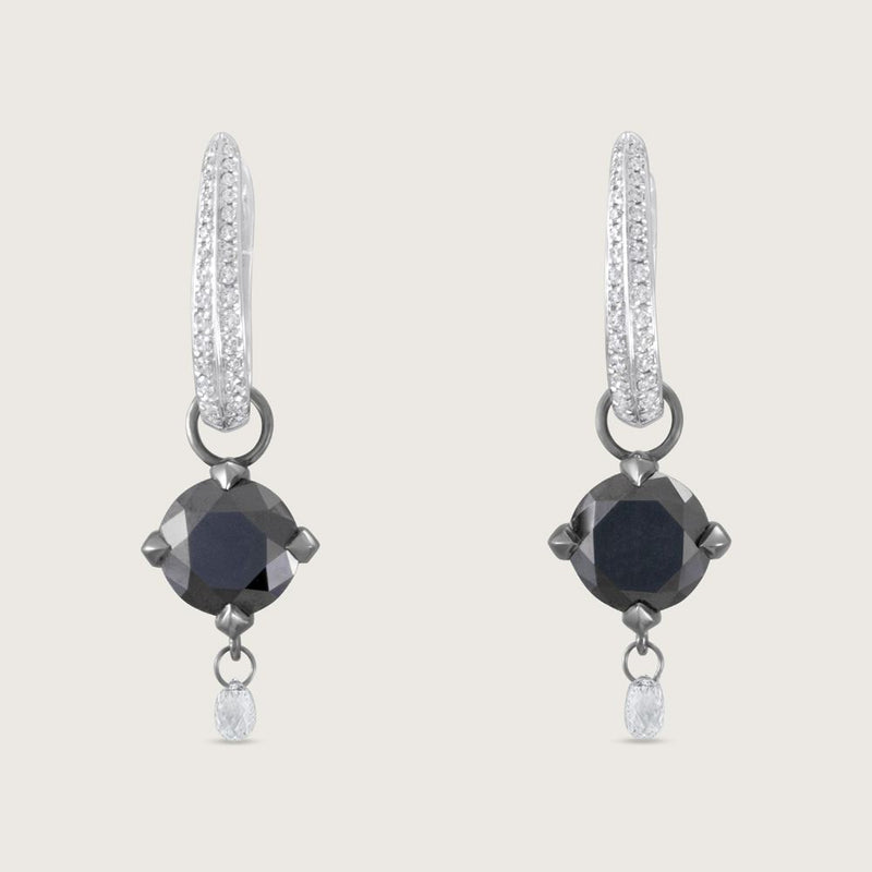 Fleur de Luce Black Diamond Earring Drops in Gunmetal-Finished 18k White Gold