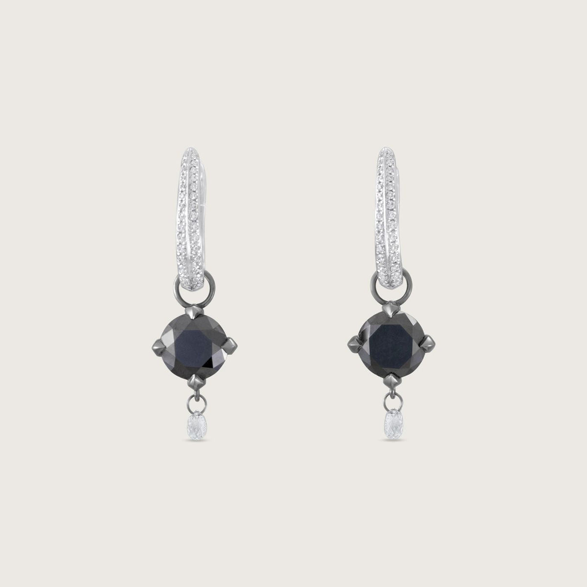 Fleur de Luce Black Diamond Earring Drops in Gunmetal-Finished 18k White Gold