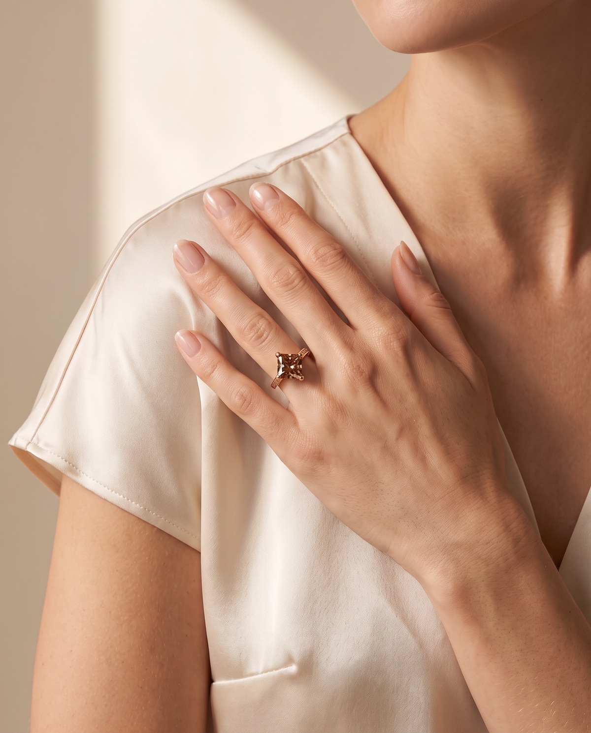 Fleur de Luce Princess Cut Brown Diamond Solitaire Ring with Pavé Band in 18k Yellow Gold