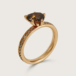 Fleur de Luce Pear Brown Diamond Solitaire Ring with Pavé Band in 18k Rose Gold