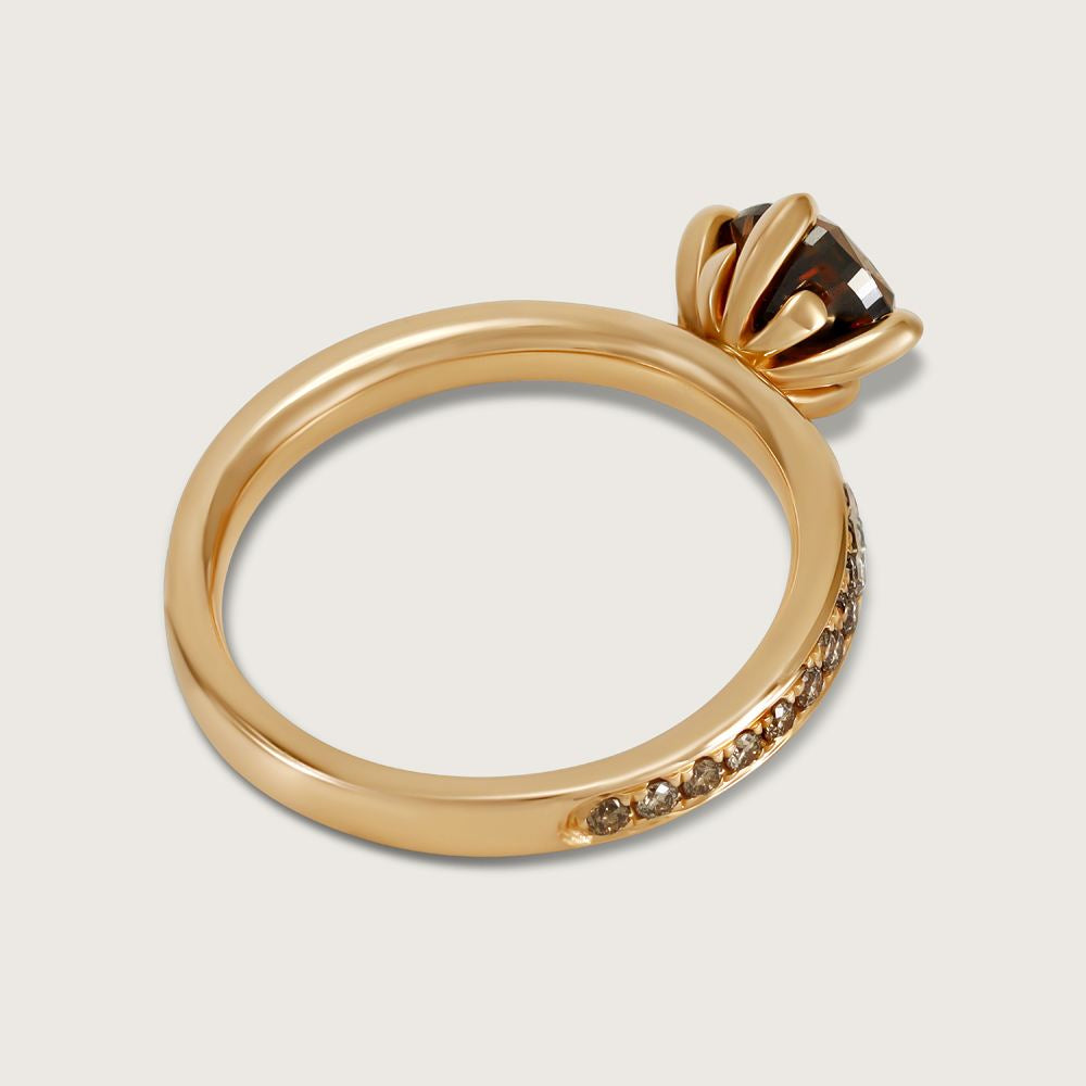 Fleur de Luce Pear Brown Diamond Solitaire Ring with Pavé Band in 18k Rose Gold 3