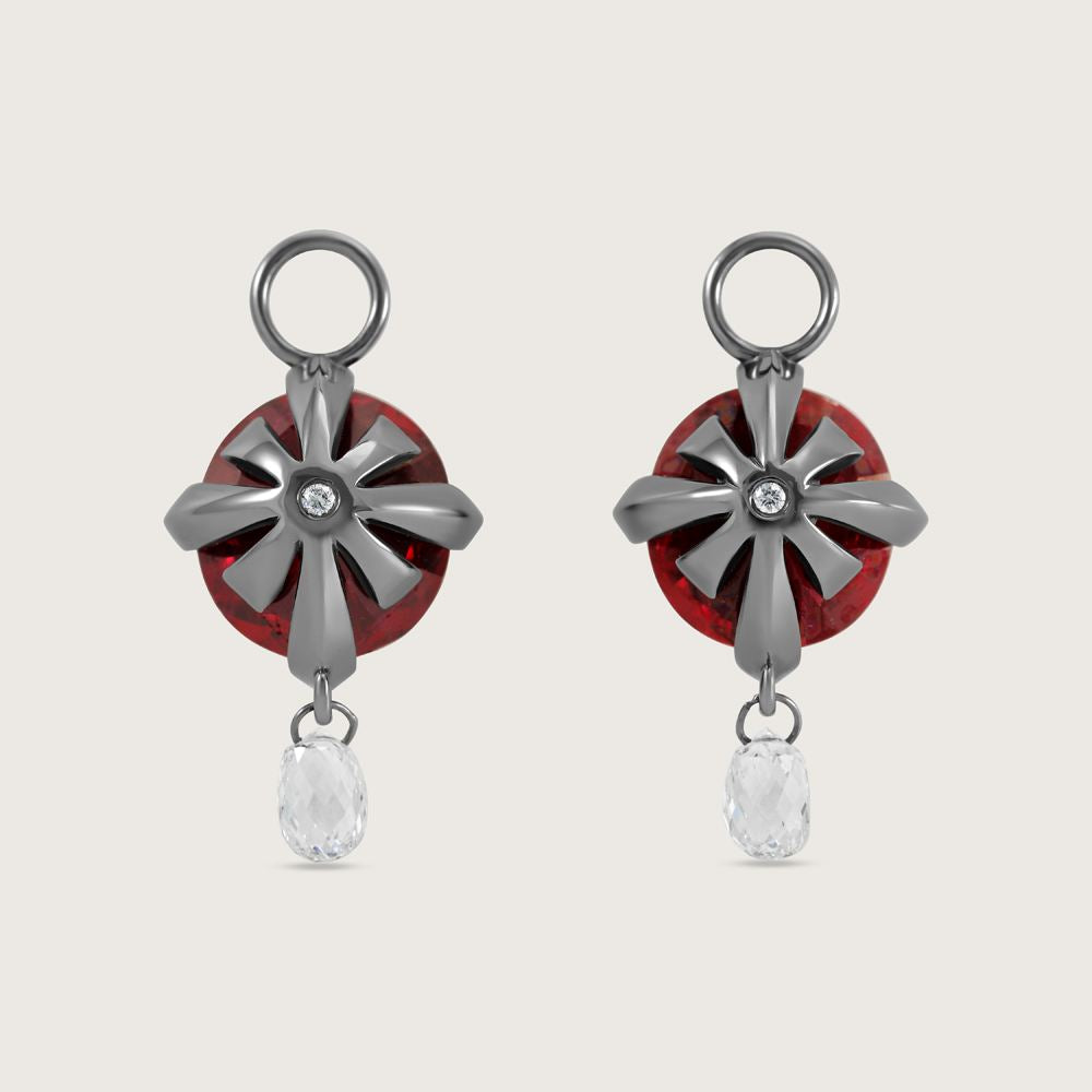 Fleur de Luce Ruby Earring Drops in Blackened 18k White Gold