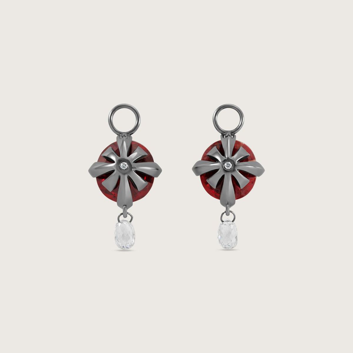 Fleur de Luce Ruby Earring Drops in Blackened 18k White Gold