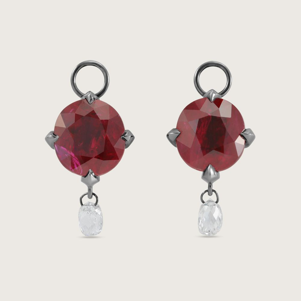 Fleur de Luce Ruby Earring Drops in Blackened 18k White Gold