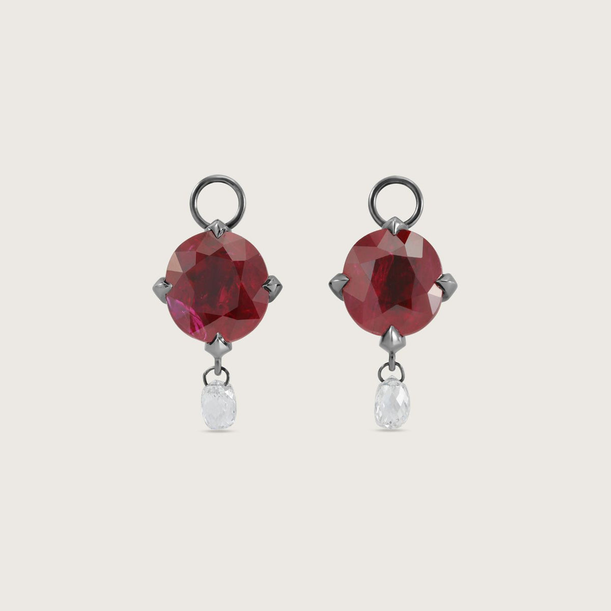 Fleur de Luce Ruby Earring Drops in Blackened 18k White Gold