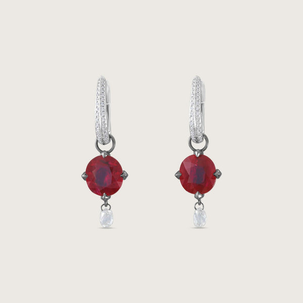 Fleur de Luce Ruby Earring Drops in Blackened 18k White Gold