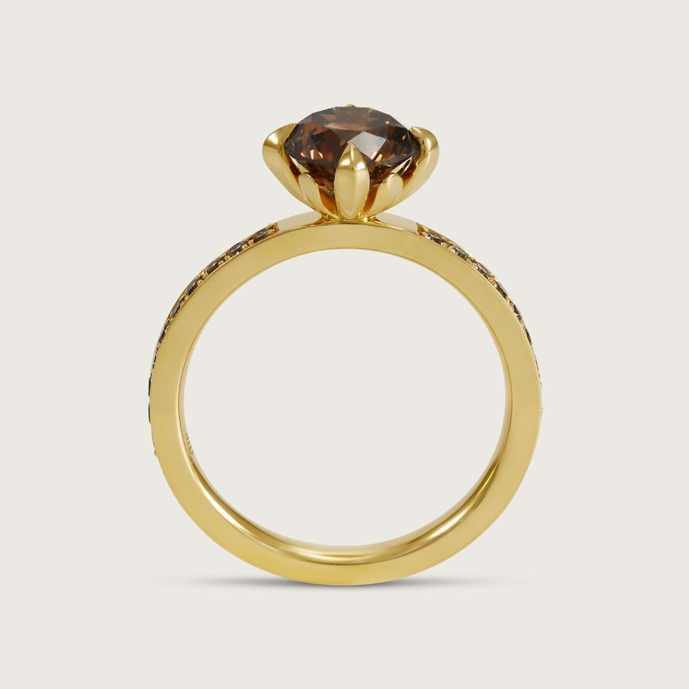Fleur de Luce Orangy Brown Diamond Ring in 18k Yellow Gold