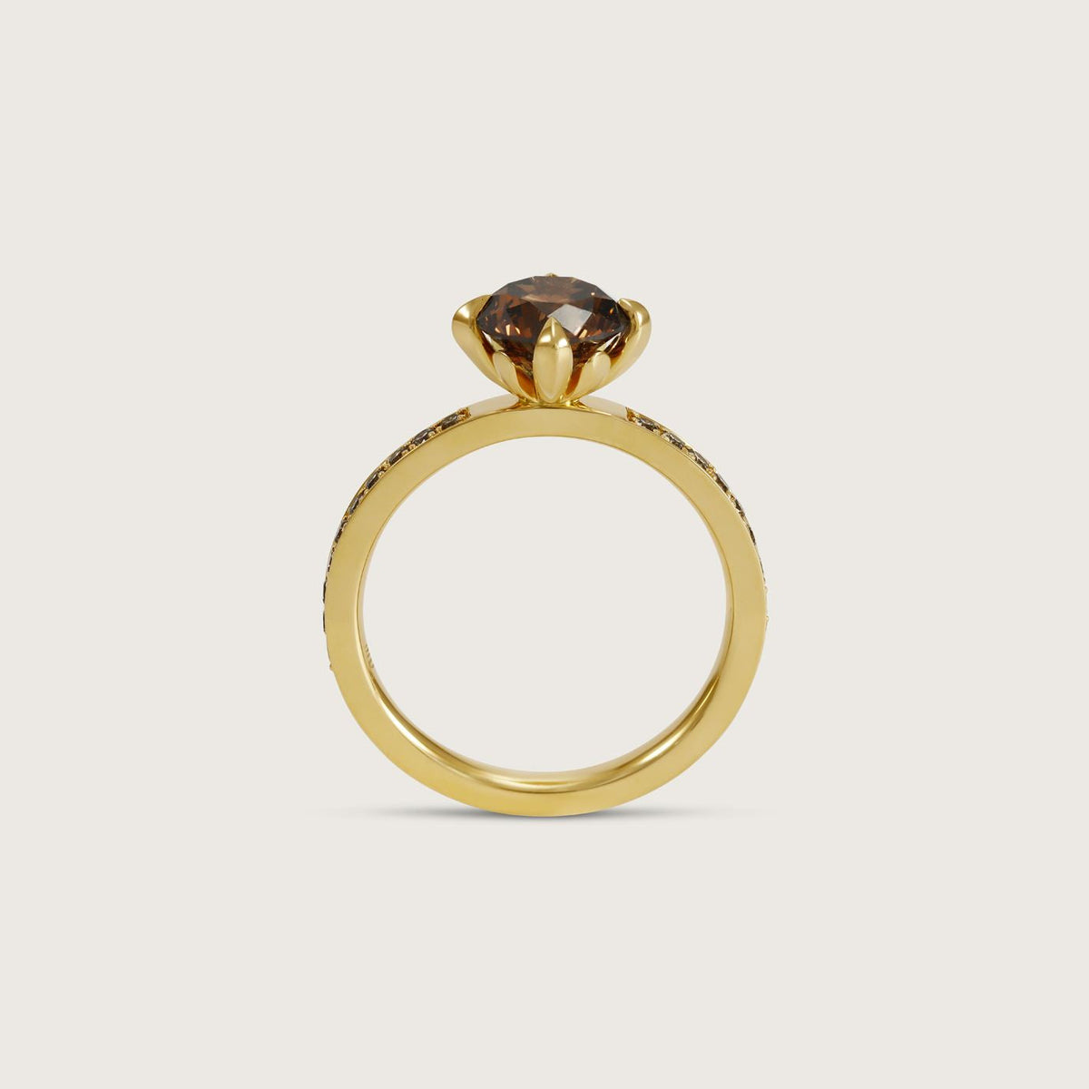 Fleur de Luce Orangy Brown Diamond Ring in 18k Yellow Gold
