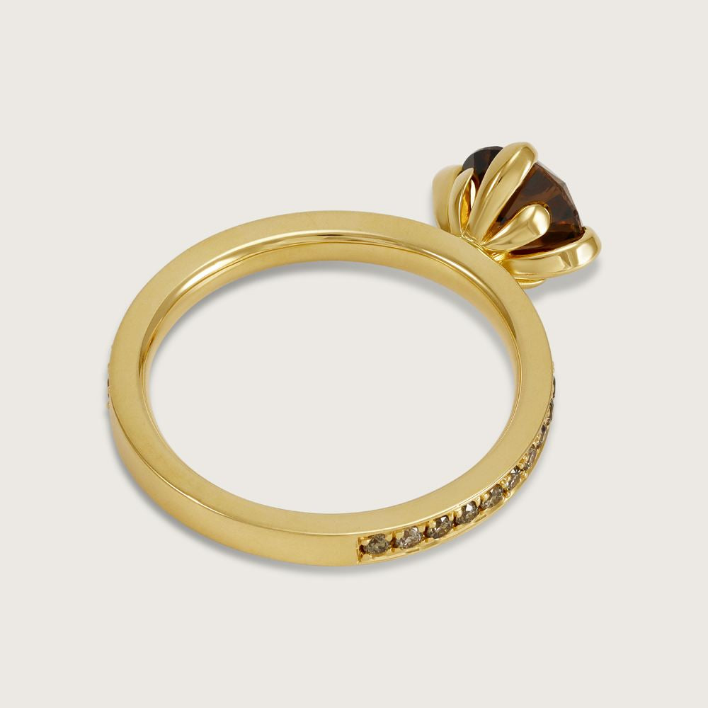 Fleur de Luce Orangy Brown Diamond Ring in 18k Yellow Gold