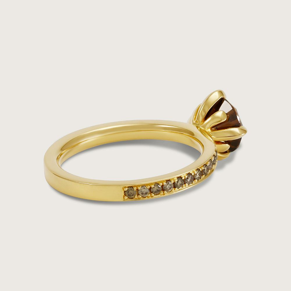Fleur de Luce Orangy Brown Diamond Ring in 18k Yellow Gold