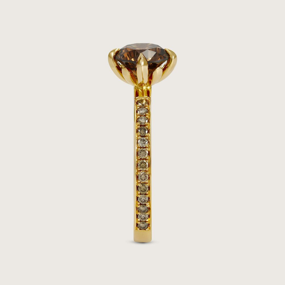 Fleur de Luce Orangy Brown Diamond Ring in 18k Yellow Gold 6