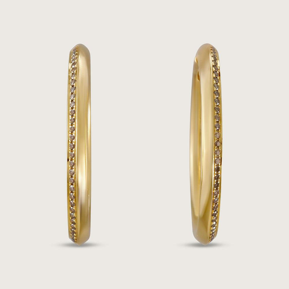Brown Diamond Knife Edge Hoop Earrings in 18k Yellow Gold