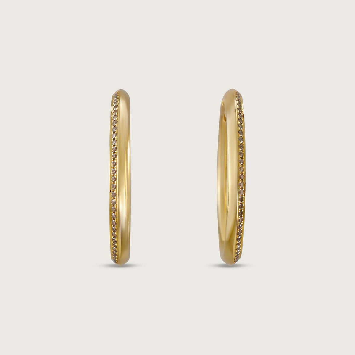 Brown Diamond Knife Edge Hoop Earrings in 18k Yellow Gold