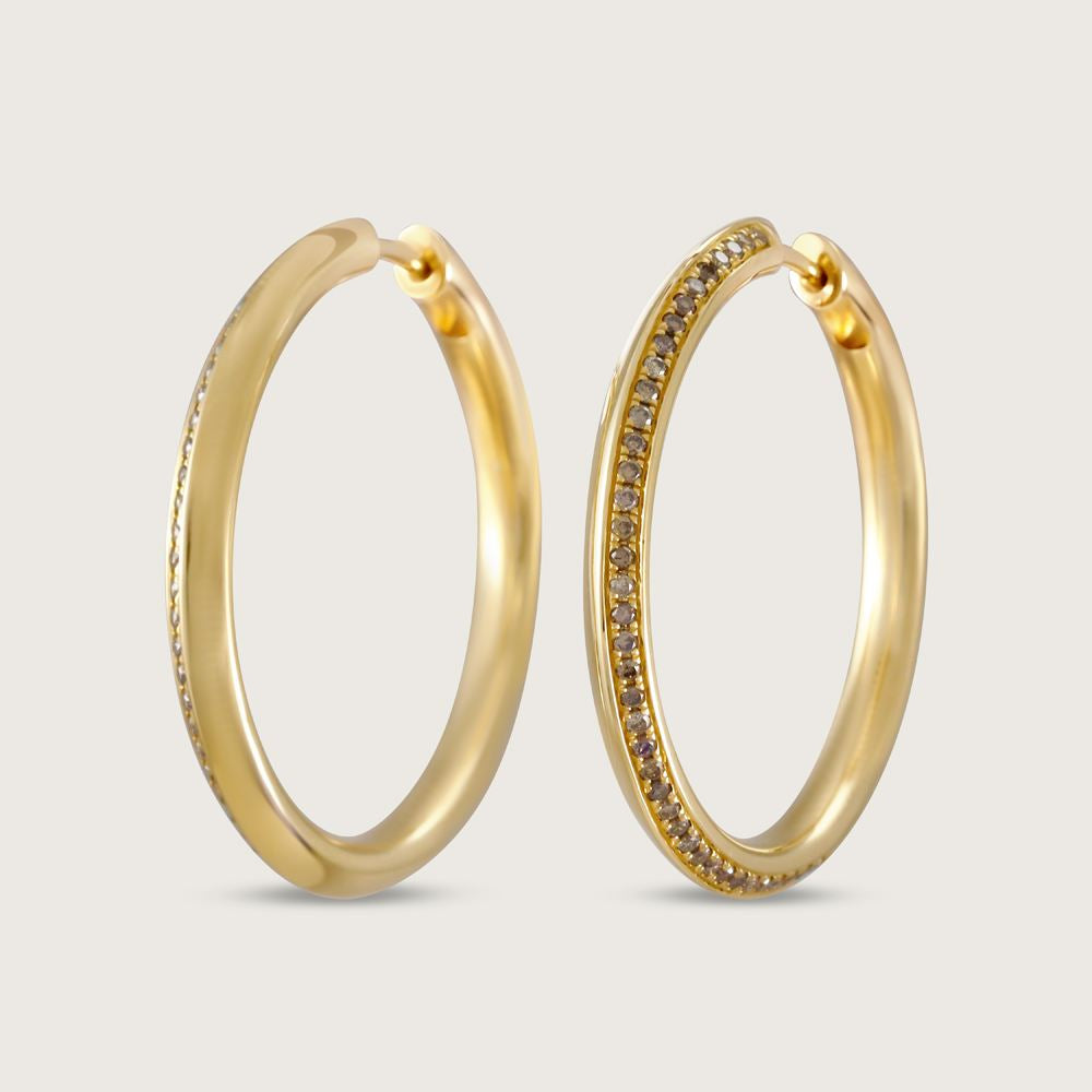 Brown Diamond Knife Edge Hoop Earrings in 18k Yellow Gold