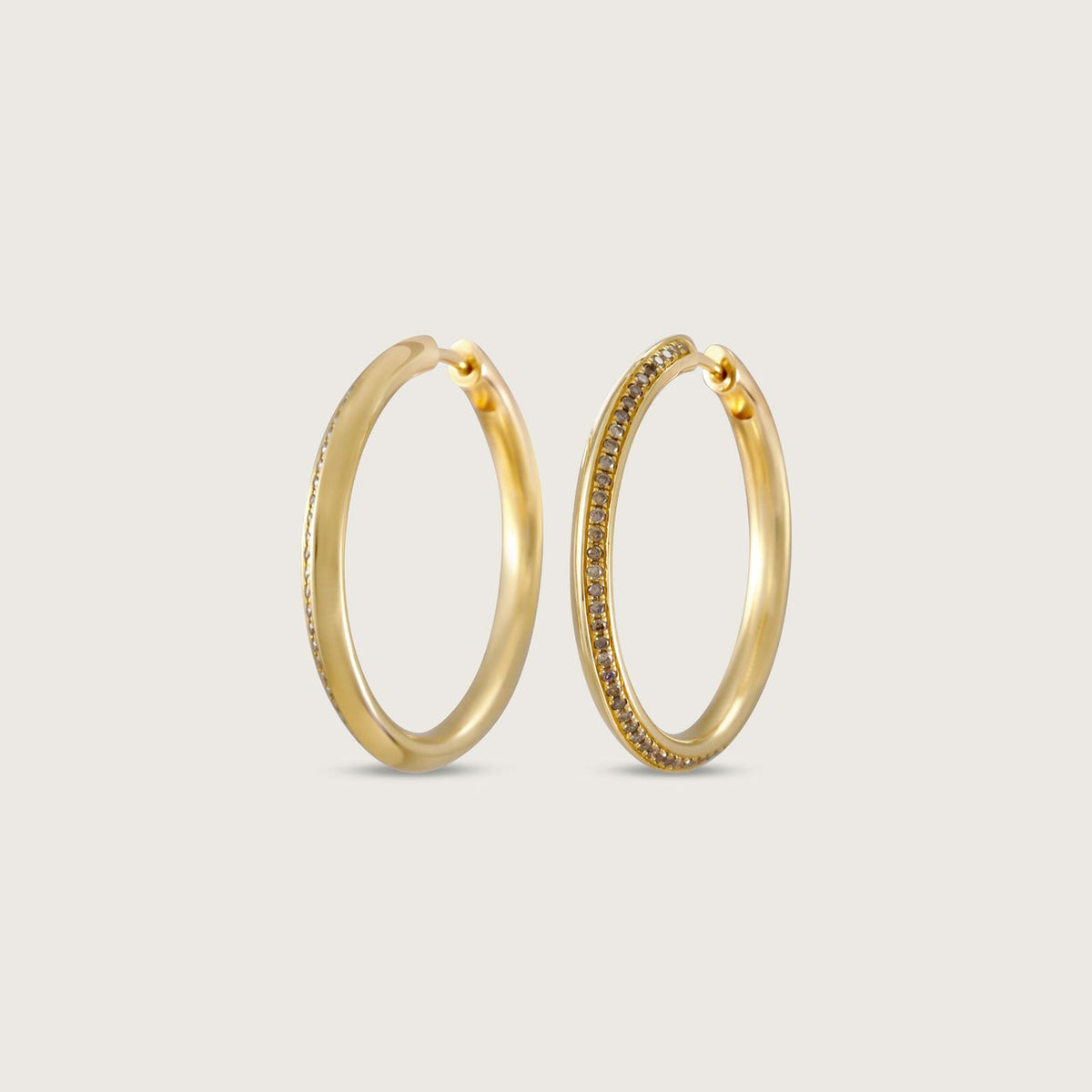 Brown Diamond Knife Edge Hoop Earrings in 18k Yellow Gold