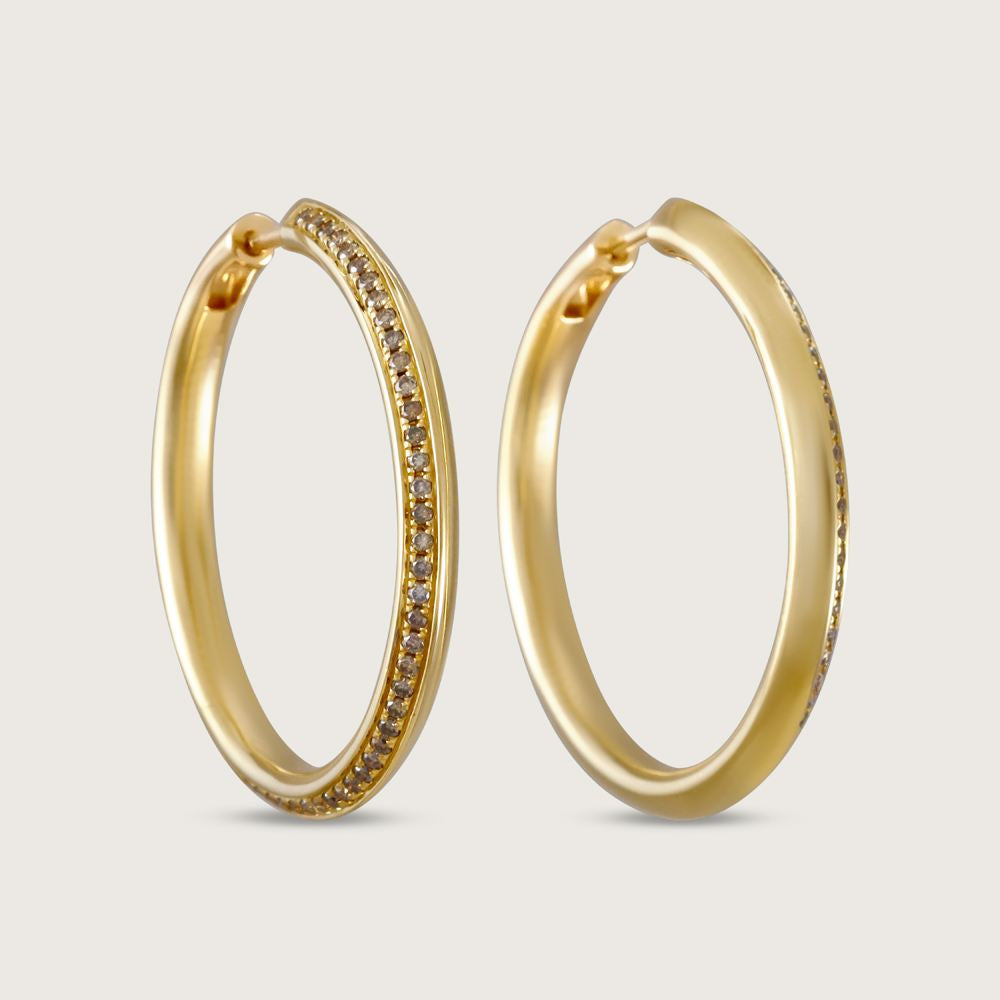 Brown Diamond Knife Edge Hoop Earrings in 18k Yellow Gold 3