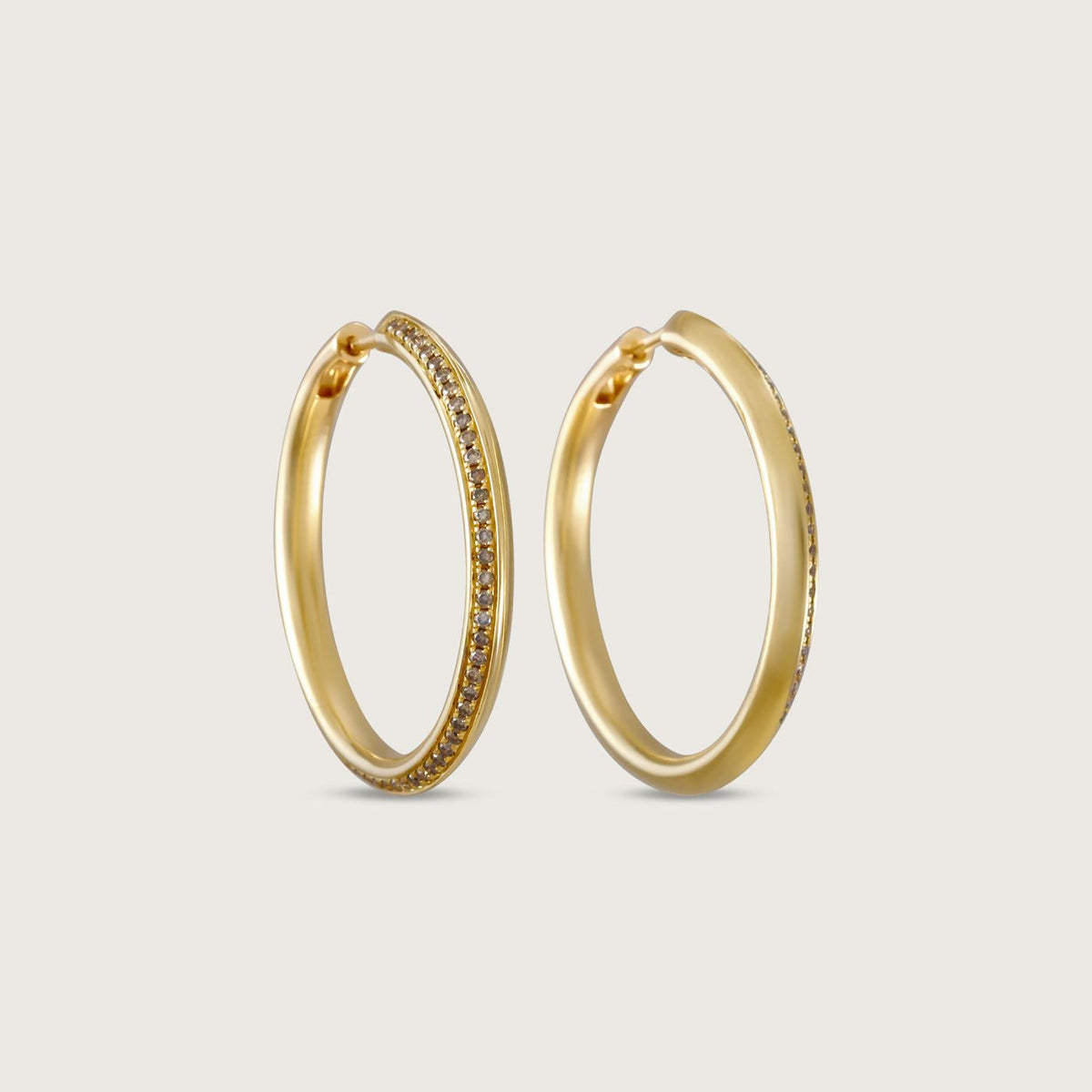 Brown Diamond Knife Edge Hoop Earrings in 18k Yellow Gold