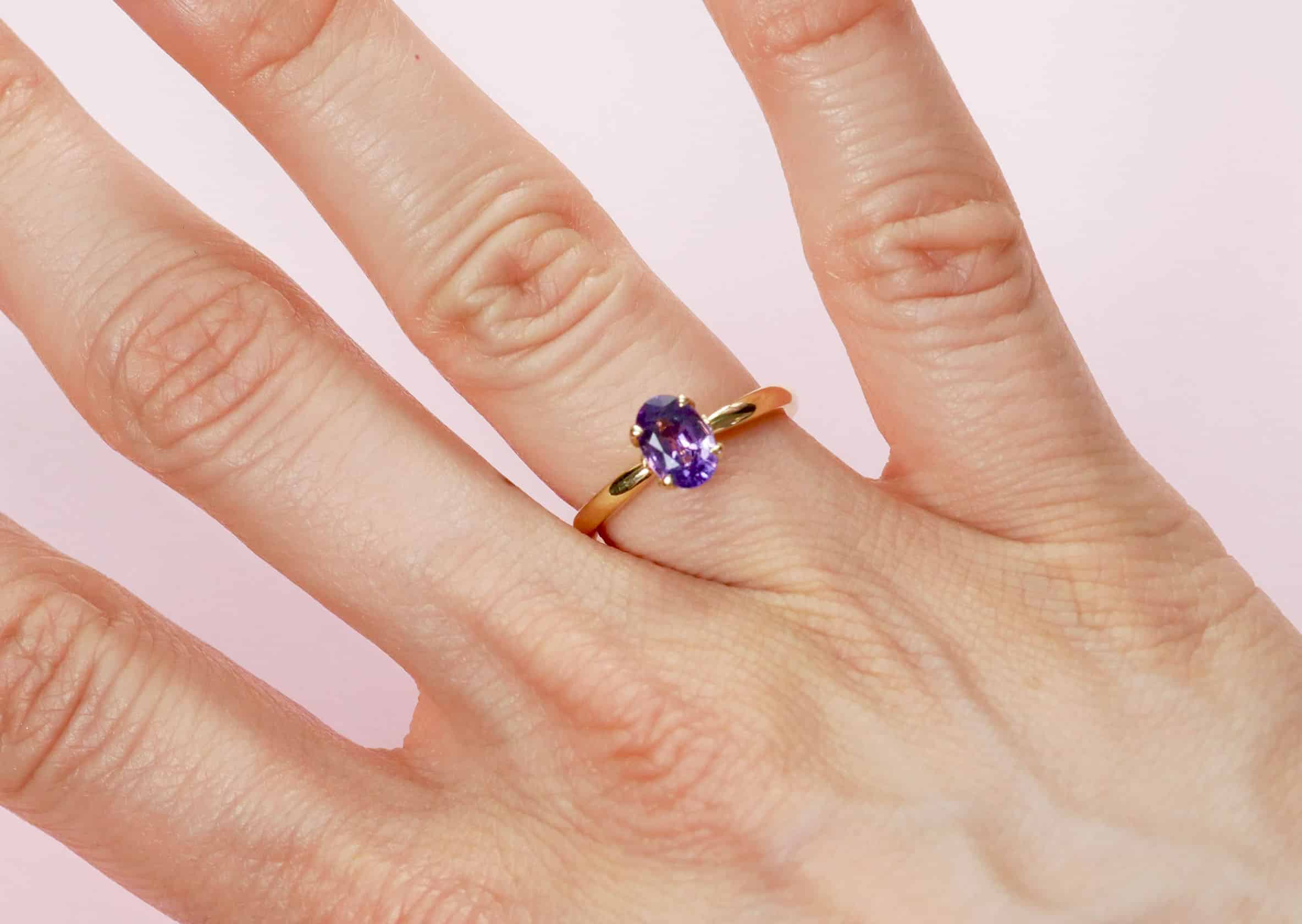 Solitaire Ring: Violet Sapphire Ring in 18k Yellow Gold