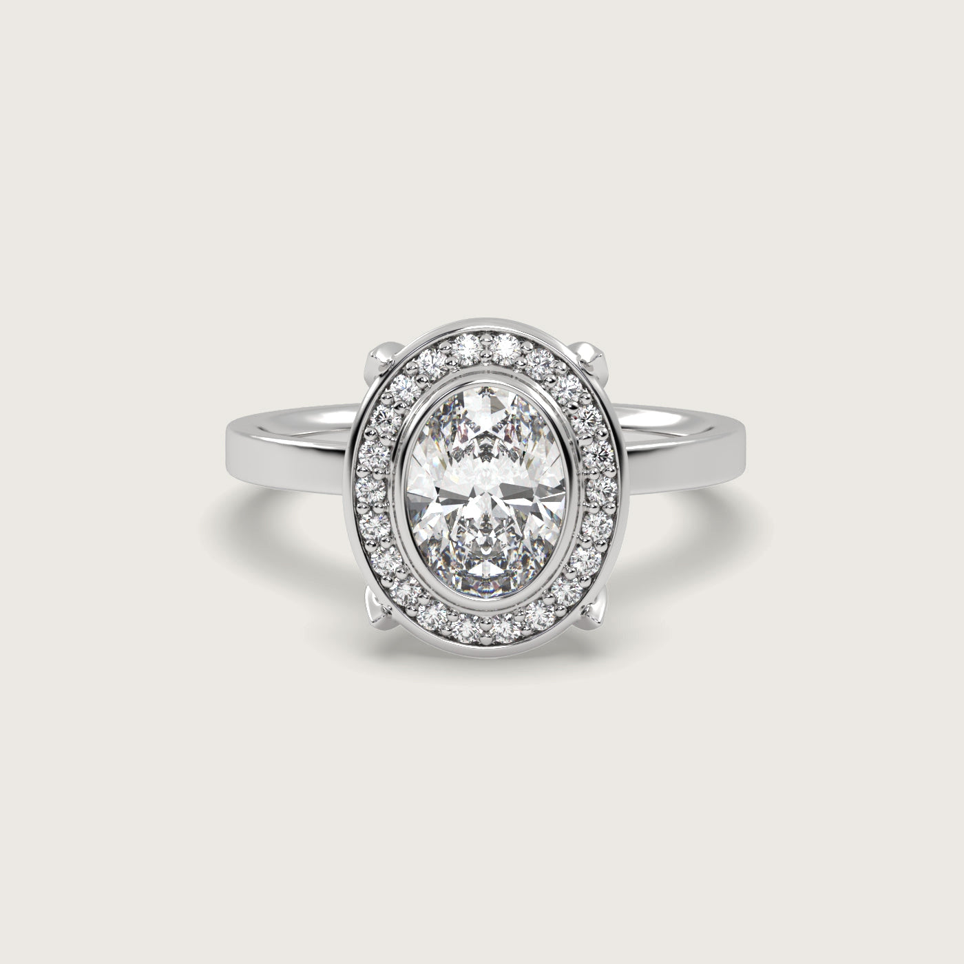 Oval Diamond Halo Engagement Ring in Fleur de Luce Setting