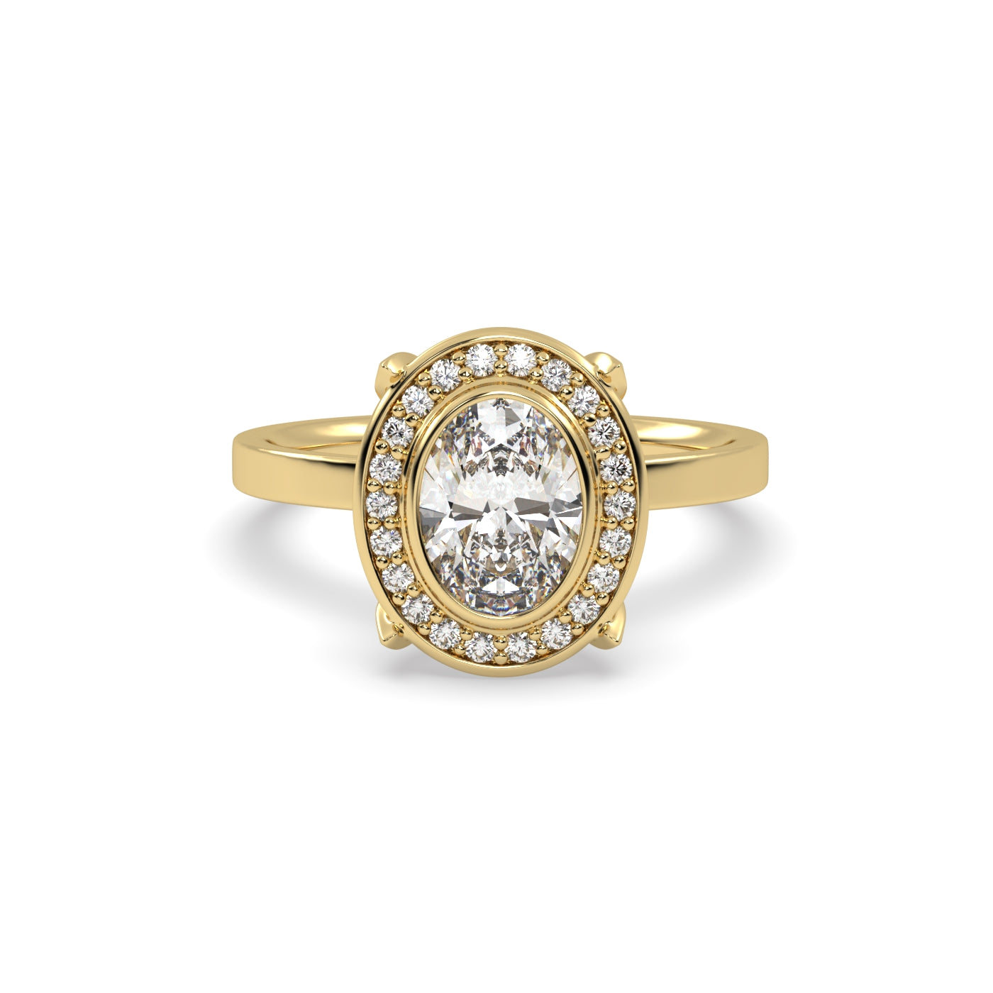 Oval Diamond Halo Engagement Ring in 18k Yellow Gold