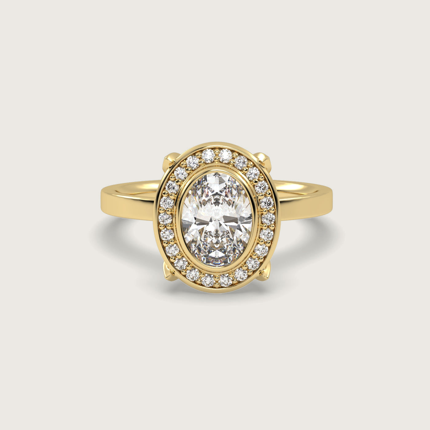 Oval Diamond Halo Engagement Ring in Fleur de Luce Setting