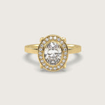 Oval Diamond Halo Engagement Ring in Fleur de Luce Setting