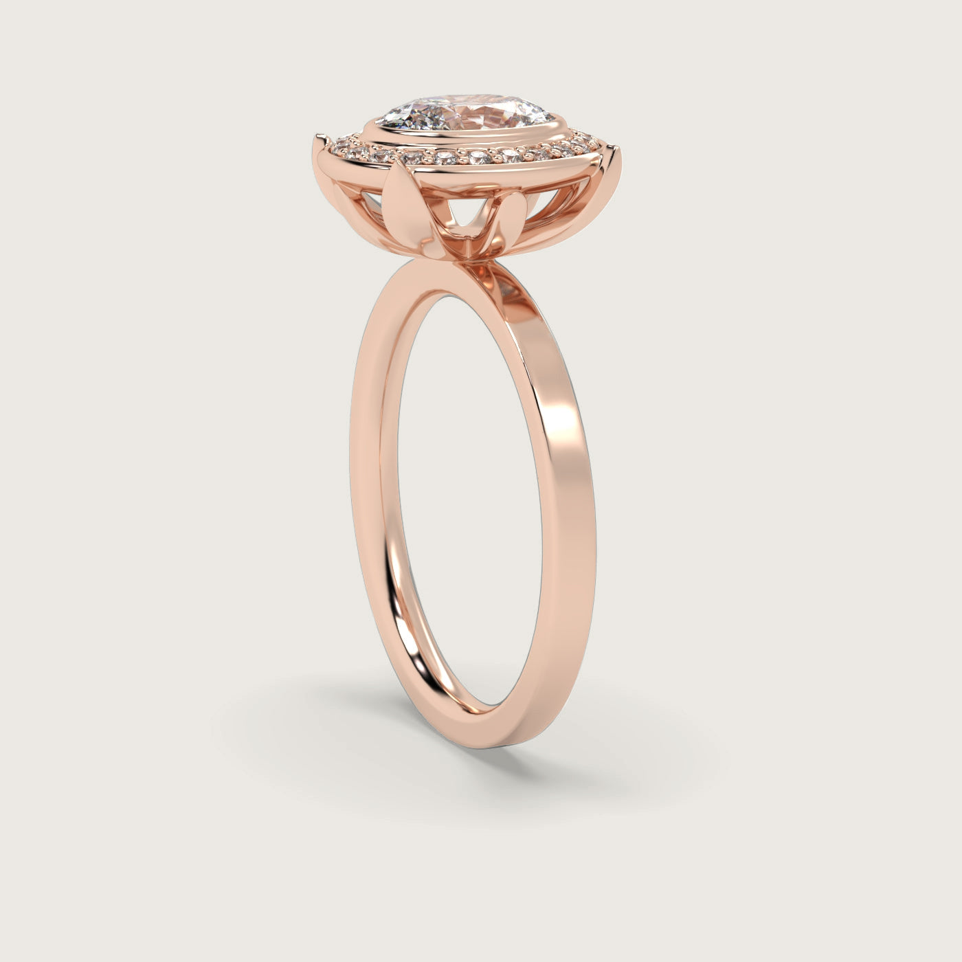 Oval Diamond Halo Engagement Ring in Fleur de Luce Setting