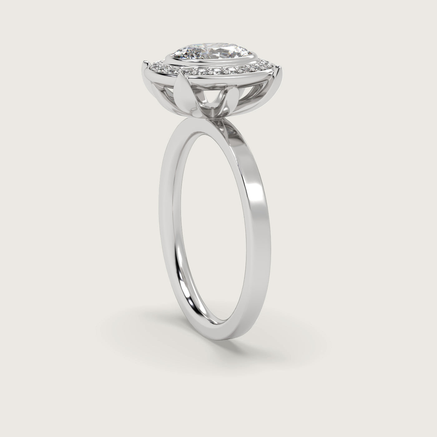 Oval Diamond Halo Engagement Ring in Fleur de Luce Setting