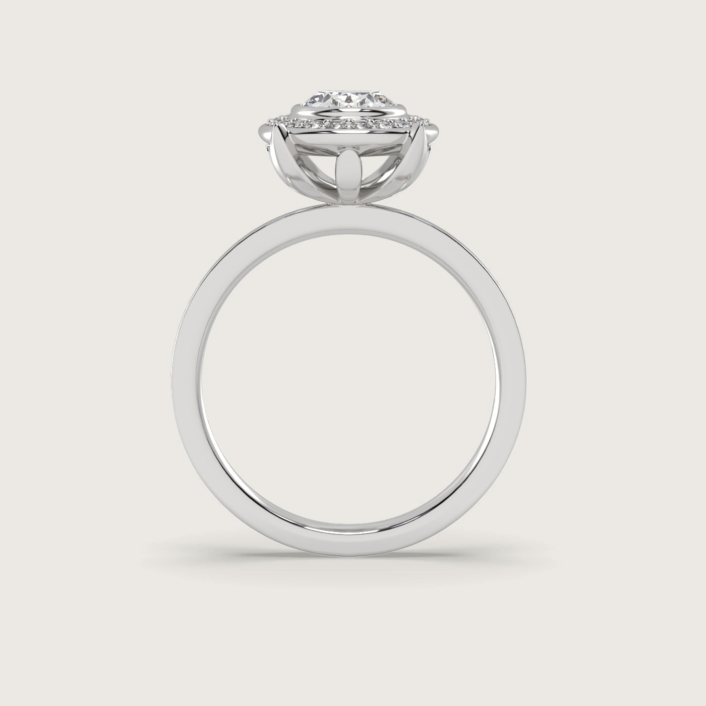 Oval Diamond Halo Engagement Ring in Fleur de Luce Setting