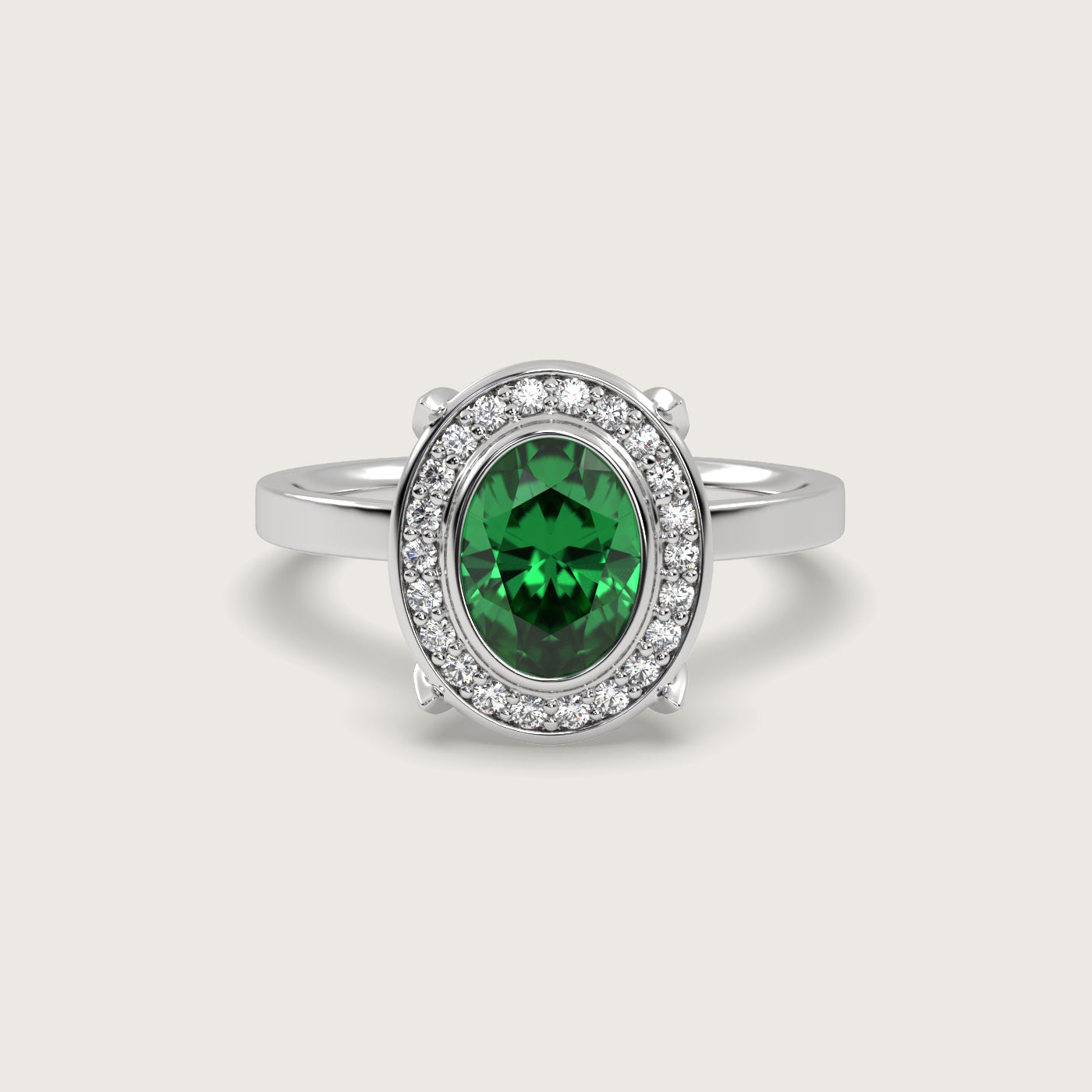 Emerald Halo Engagement Ring in Fleur de Luce Setting