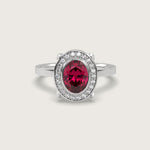 Oval Ruby Halo Engagement Ring in Fleur de Luce Setting