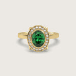 Emerald Halo Engagement Ring in Fleur de Luce Setting
