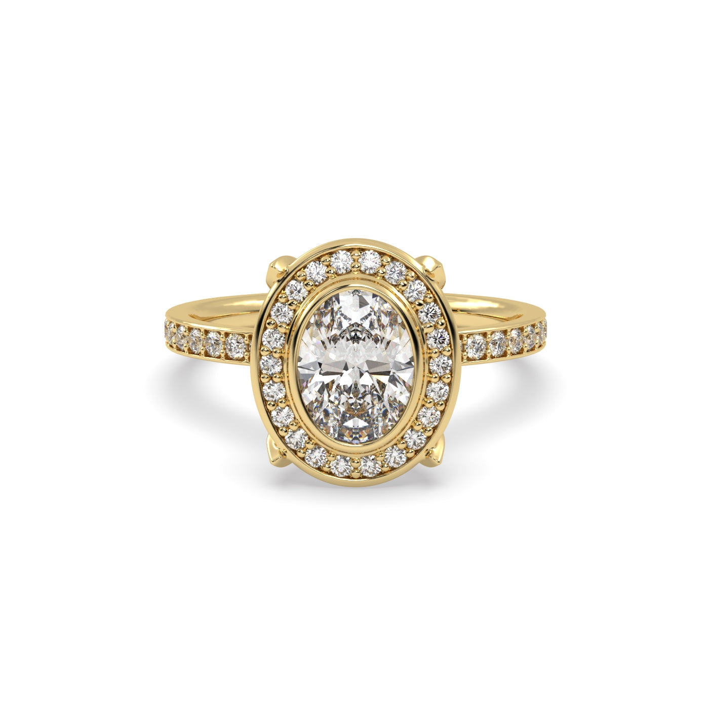 Oval Diamond Halo Engagement Ring in 18k Yellow Gold