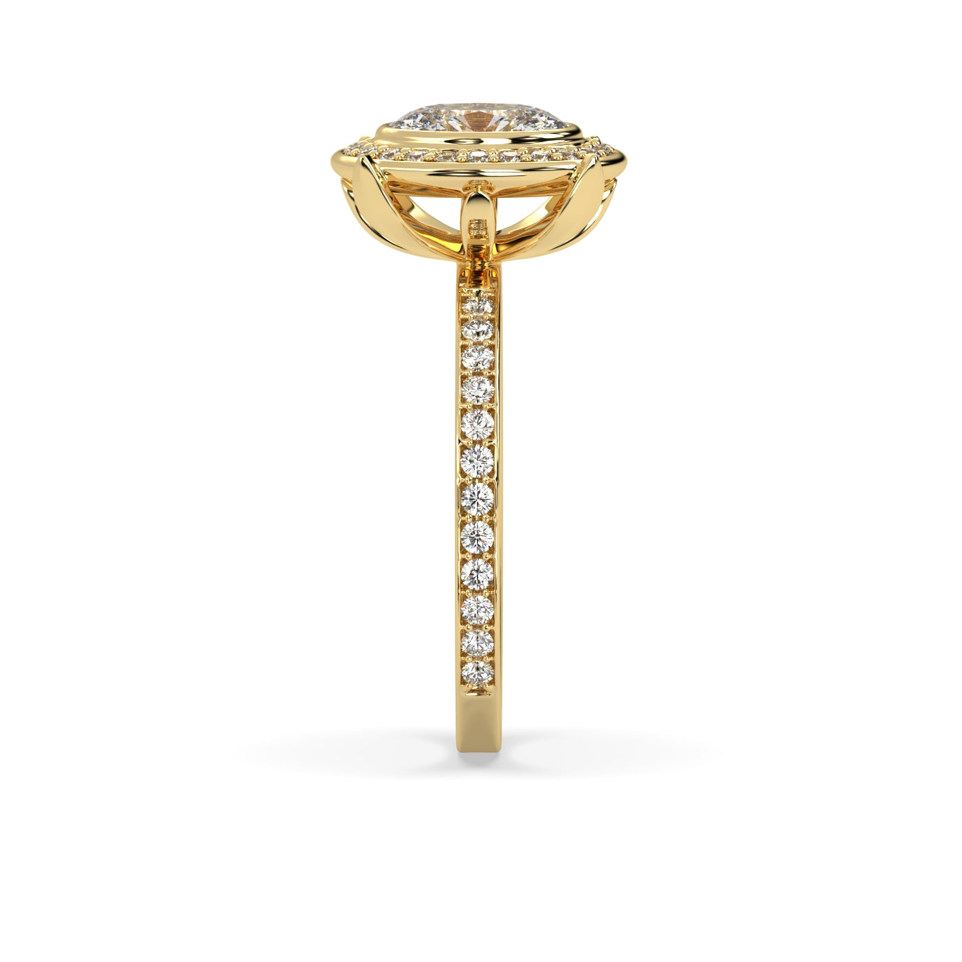 Fleur de Luce Oval Diamond Halo Engagement Ring with Pavé Set Band