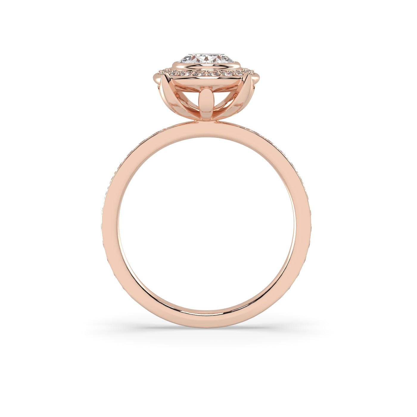 Fleur de Luce Oval Diamond Halo Engagement Ring with Pavé Set Band