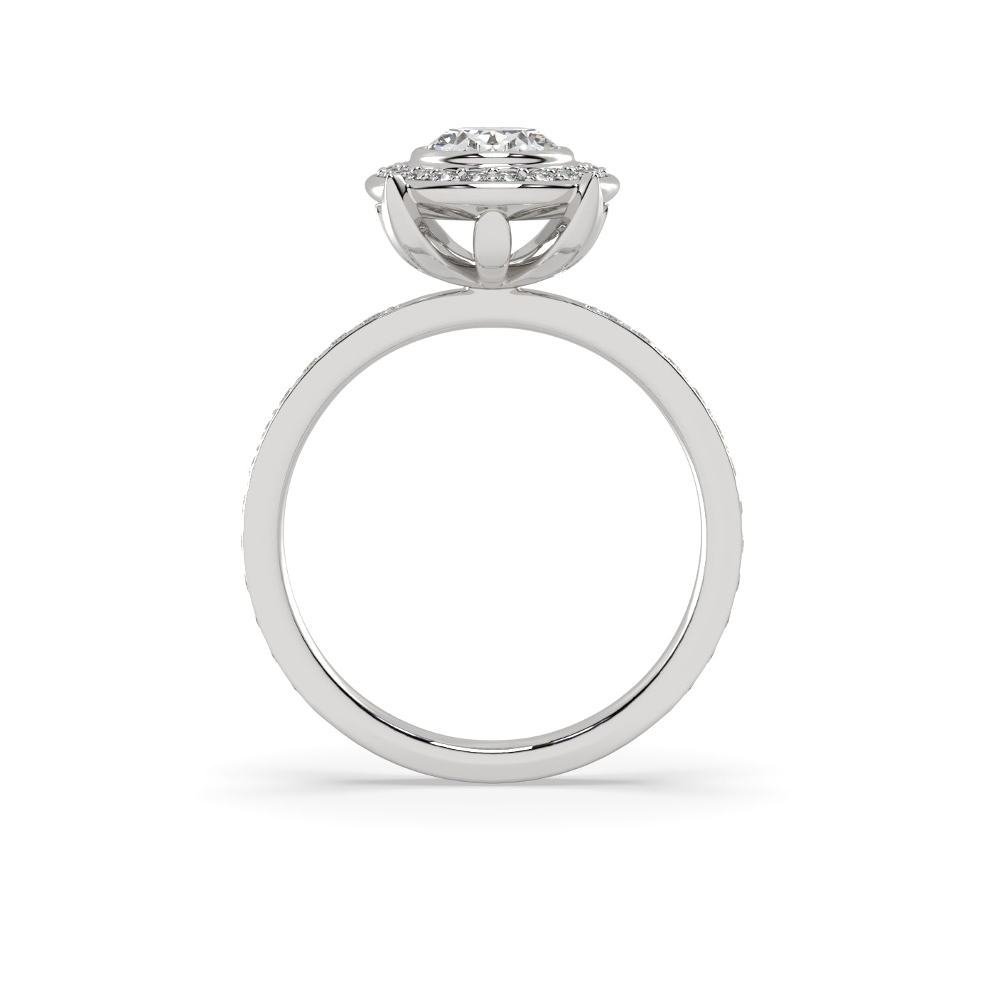 Fleur de Luce Oval Diamond Halo Engagement Ring with Pavé Set Band
