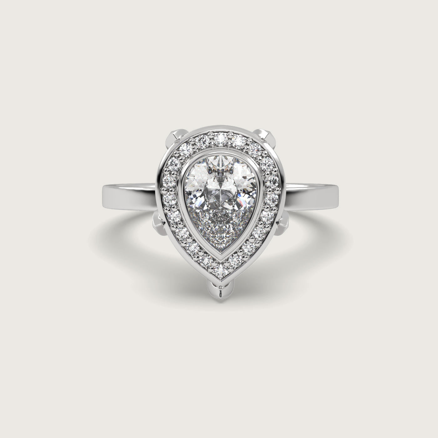 Pear Shape Diamond Halo Engagement Ring in Fleur de Luce Setting