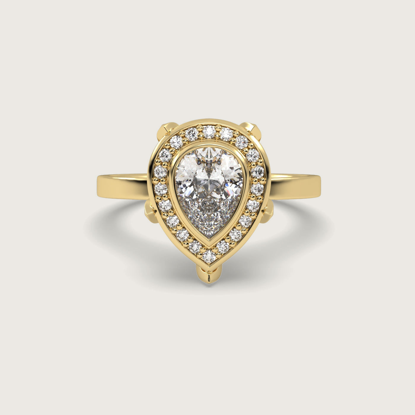 Pear Shape Diamond Halo Engagement Ring in Fleur de Luce Setting