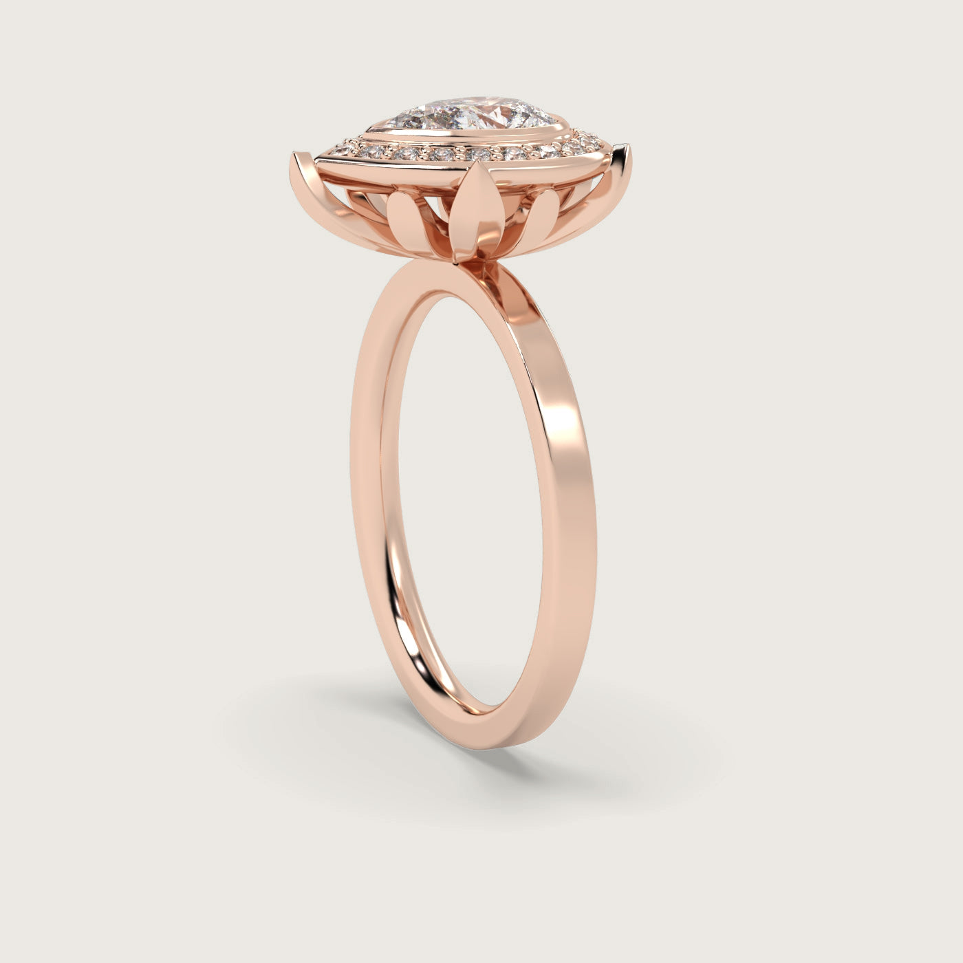 Pear Shape Diamond Halo Engagement Ring in Fleur de Luce Setting