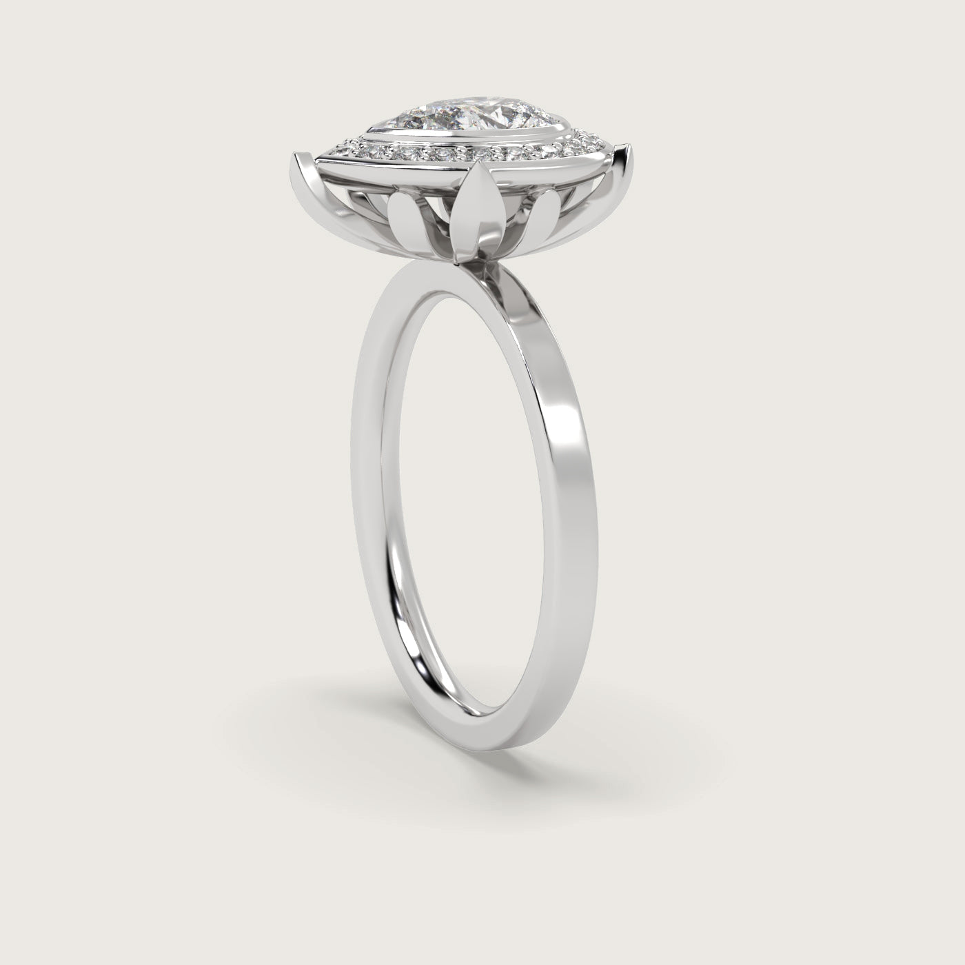 Pear Shape Diamond Halo Engagement Ring in Fleur de Luce Setting