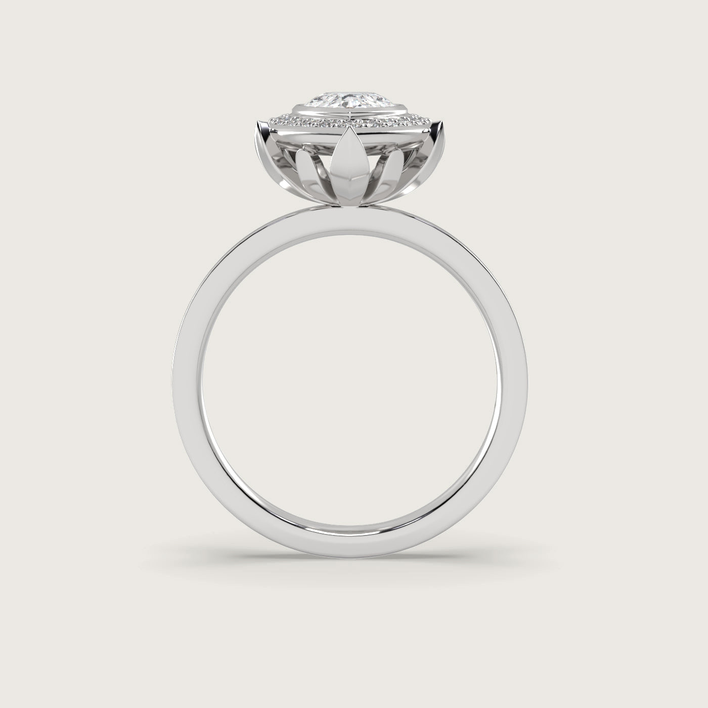 Pear Shape Diamond Halo Engagement Ring in Fleur de Luce Setting