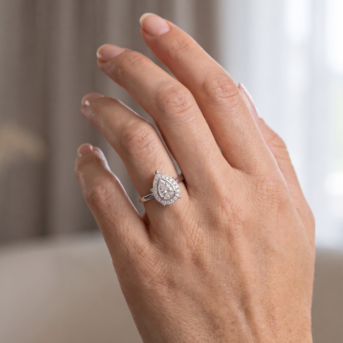 Pear Shape Diamond Halo Engagement Ring