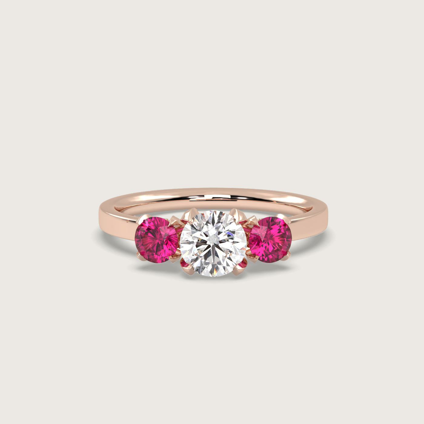 Diamond and Ruby Trilogy Engagement Ring in Fleur de Luce Setting