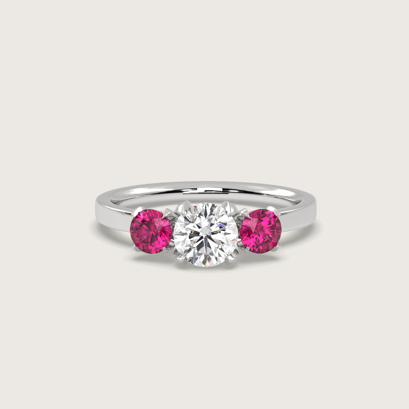 Diamond and Ruby Trilogy Engagement Ring in Fleur de Luce Setting