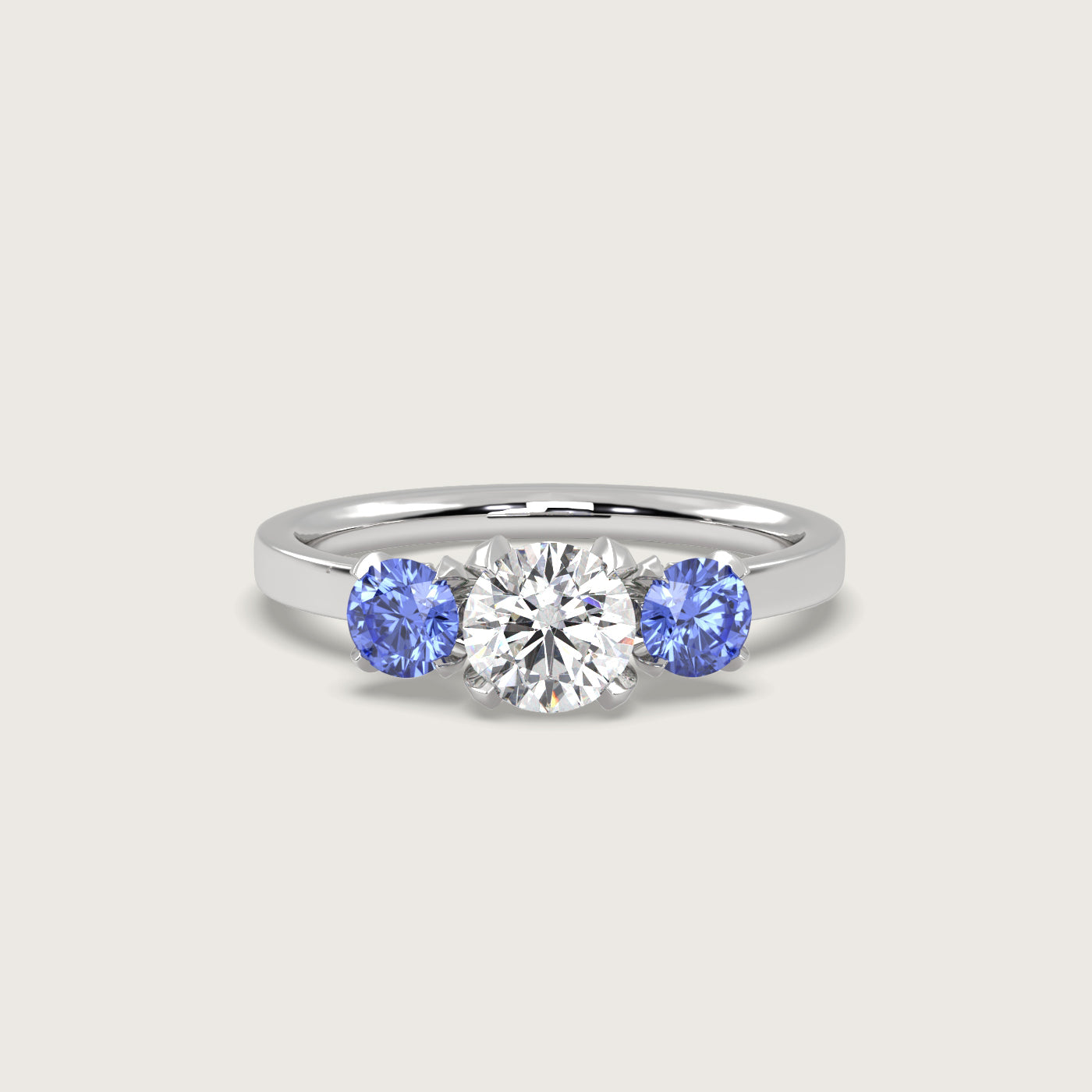 Diamond and Sapphire Trilogy Engagement Ring in Fleur de Luce Setting
